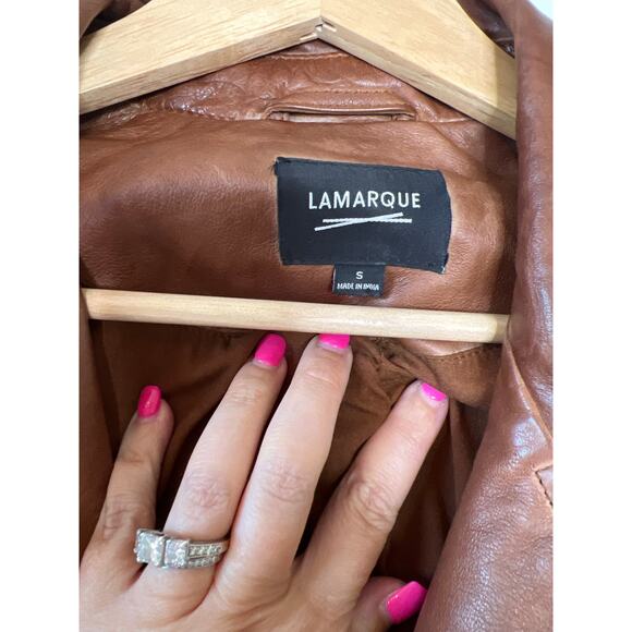 NEW Lamarque Long Sleeve Classic Moto Crafted Leather Jacket Brown Size: Small - Picture 4 of 7